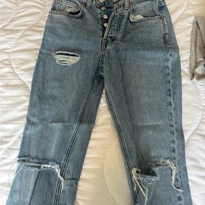 GRLFRND Light Blue Distressed Straight Leg Jeans